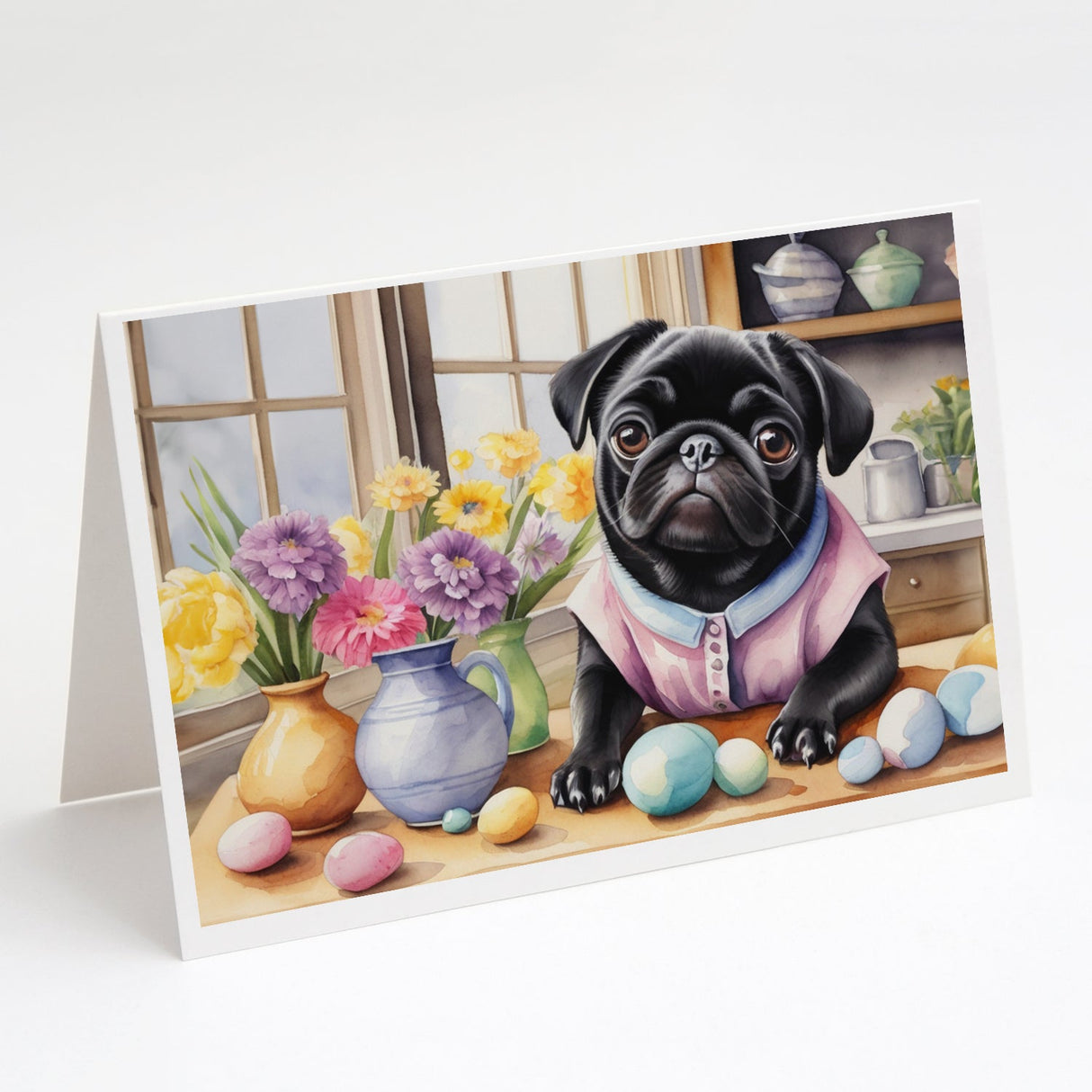 Decorating Easter Pug Greeting Cards Pack of 8