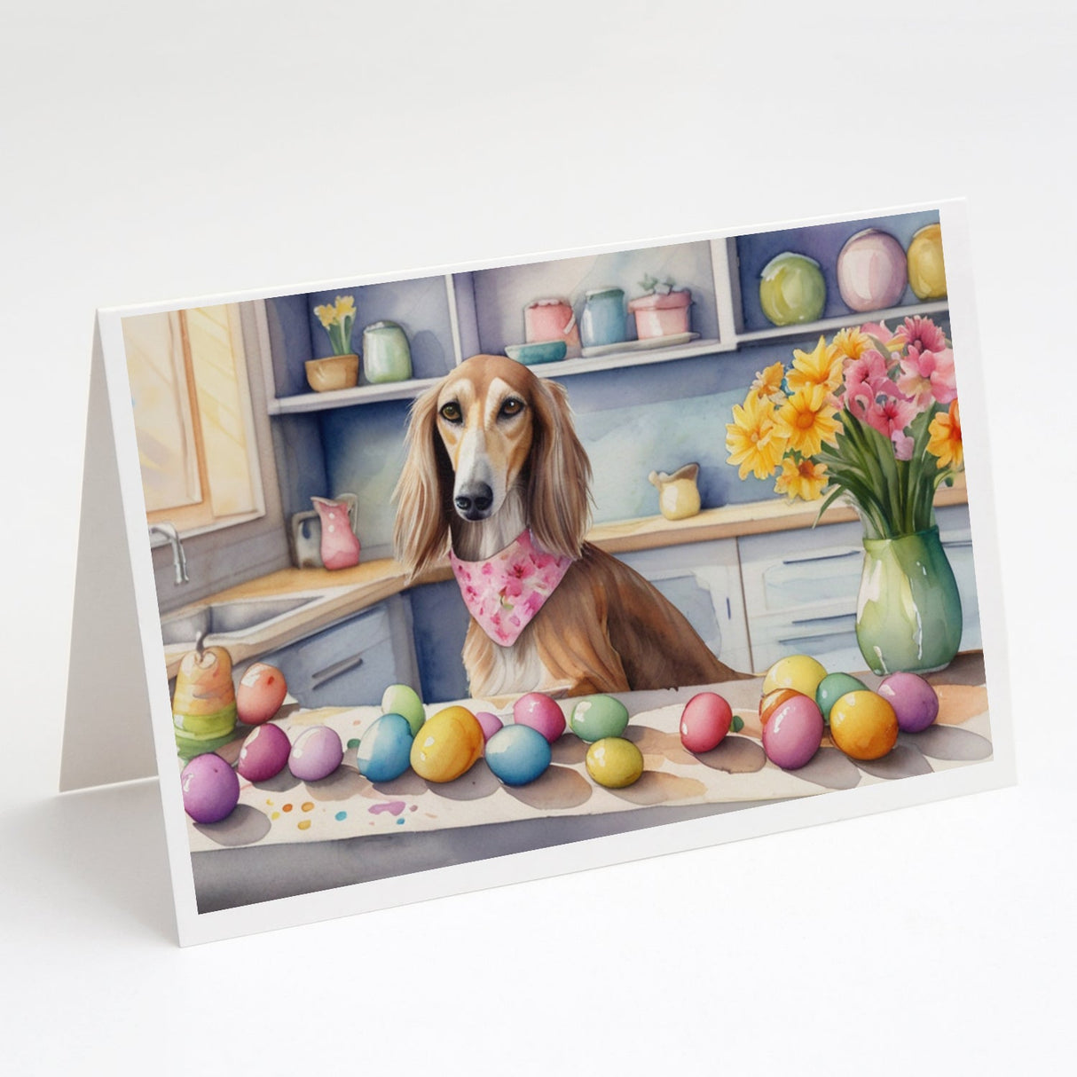 Decorating Easter Saluki Greeting Cards Pack of 8