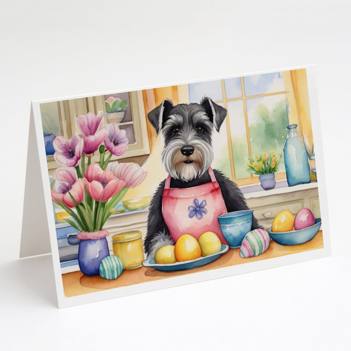 Decorating Easter Schnauzer Greeting Cards Pack of 8