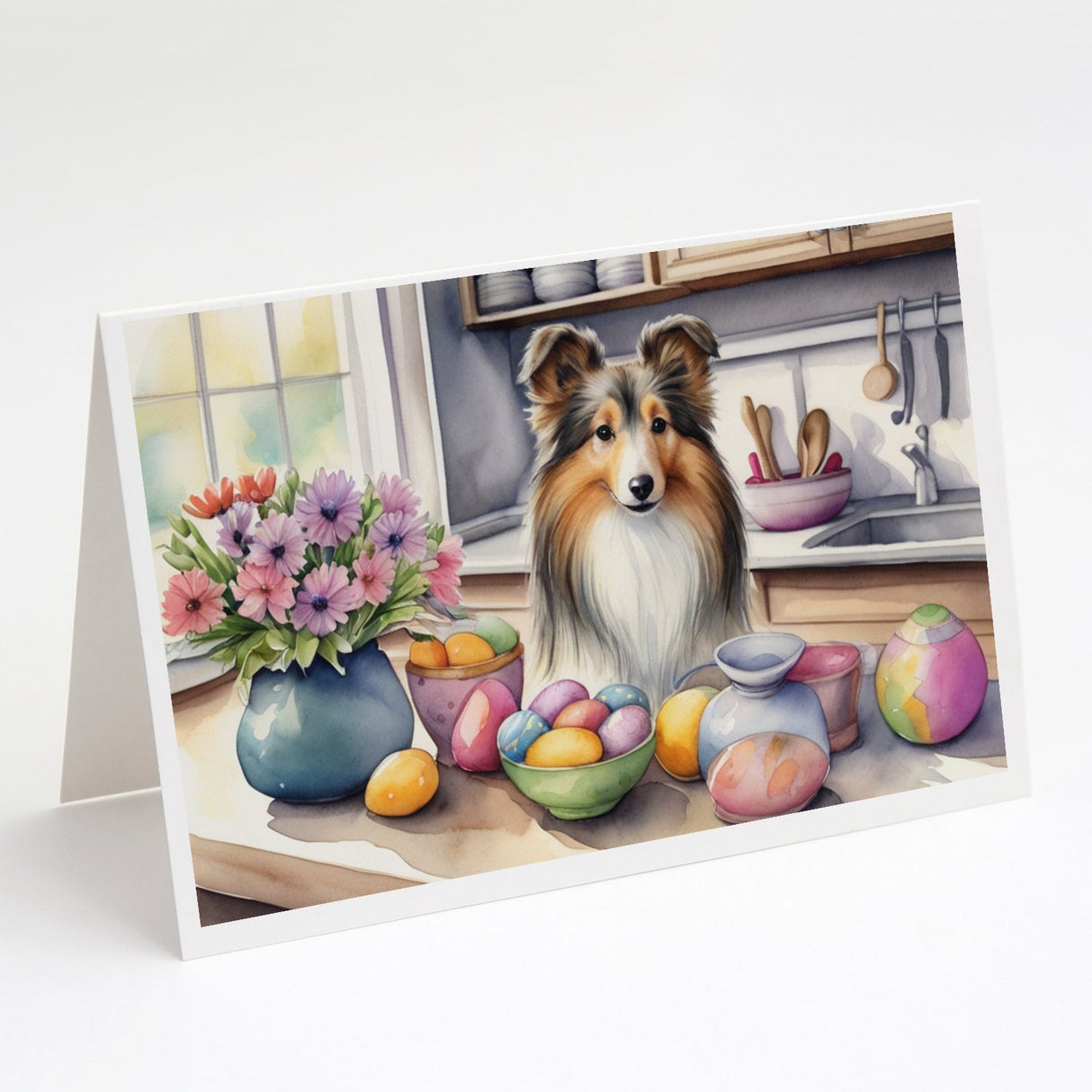 Decorating Easter Sheltie Greeting Cards Pack of 8