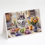 Decorating Easter Siberian Husky Greeting Cards Pack of 8