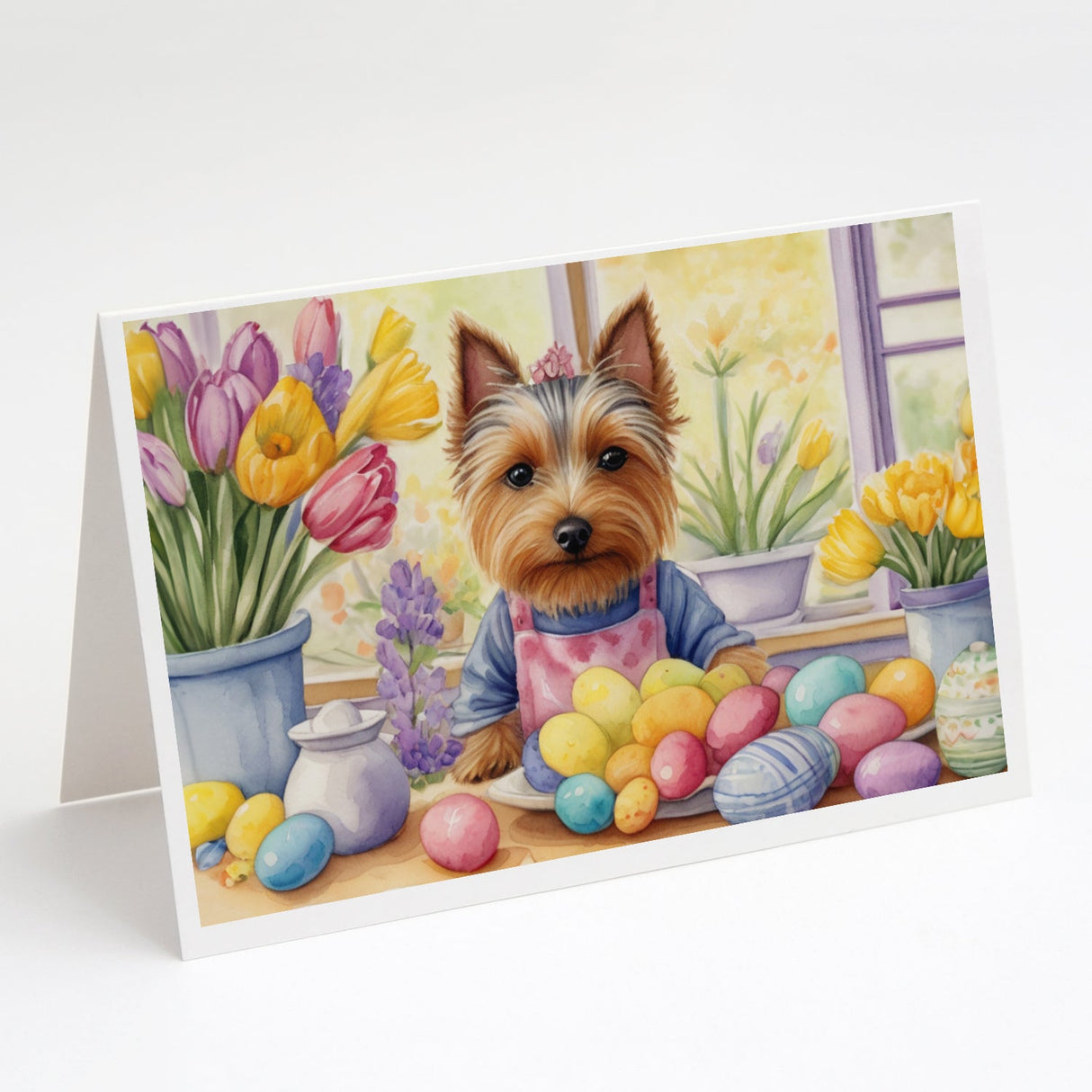 Decorating Easter Silky Terrier Greeting Cards Pack of 8