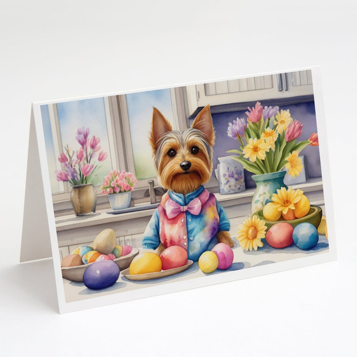 Decorating Easter Silky Terrier Greeting Cards Pack of 8