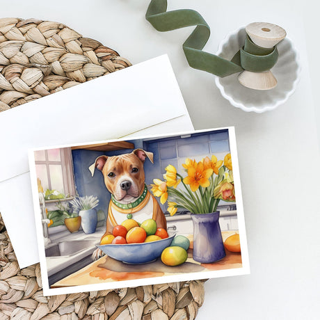 Decorating Easter Staffordshire Bull Terrier Greeting Cards Pack of 8