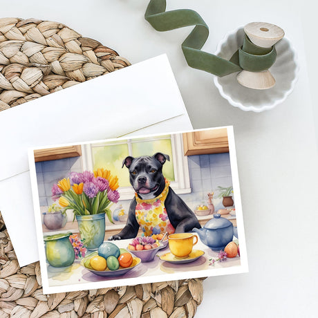 Decorating Easter Staffordshire Bull Terrier Greeting Cards Pack of 8