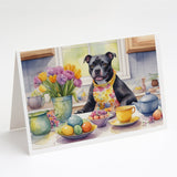 Decorating Easter Staffordshire Bull Terrier Greeting Cards Pack of 8