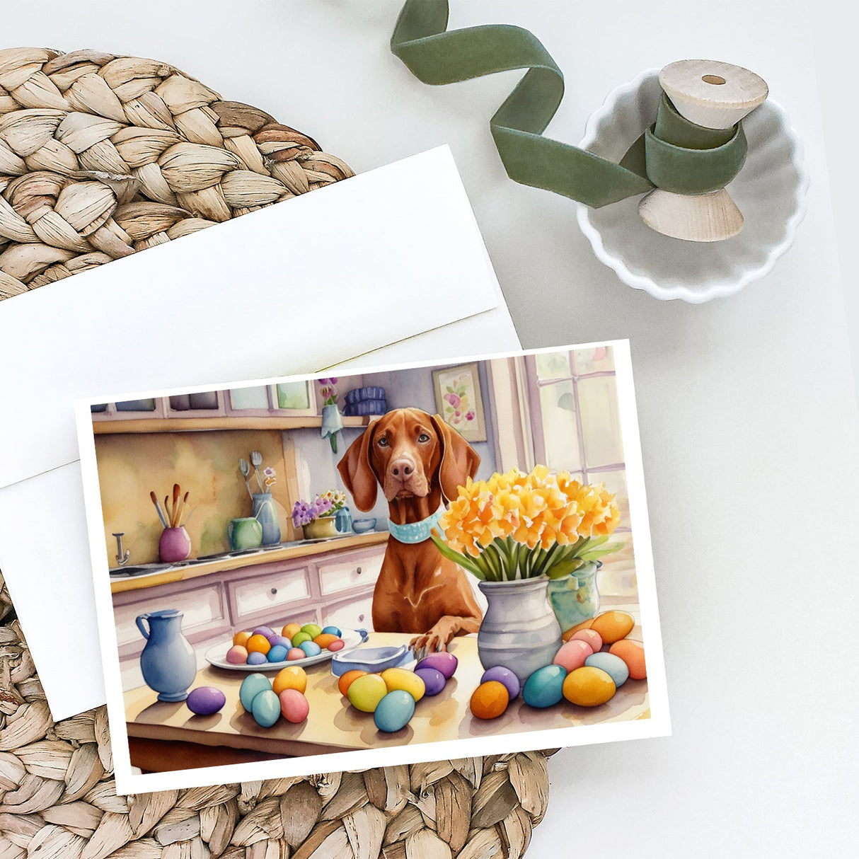 Decorating Easter Vizsla Greeting Cards Pack of 8