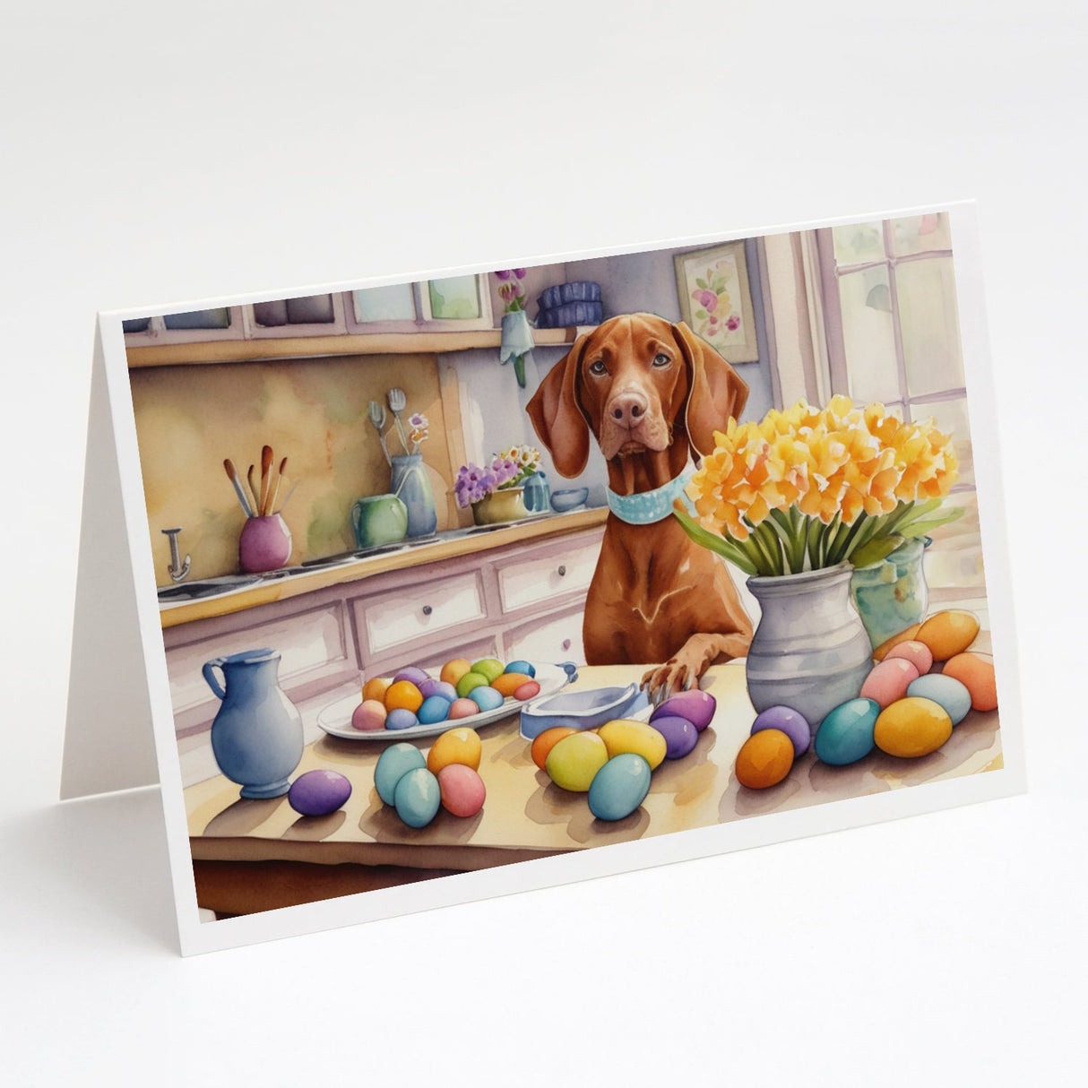 Decorating Easter Vizsla Greeting Cards Pack of 8