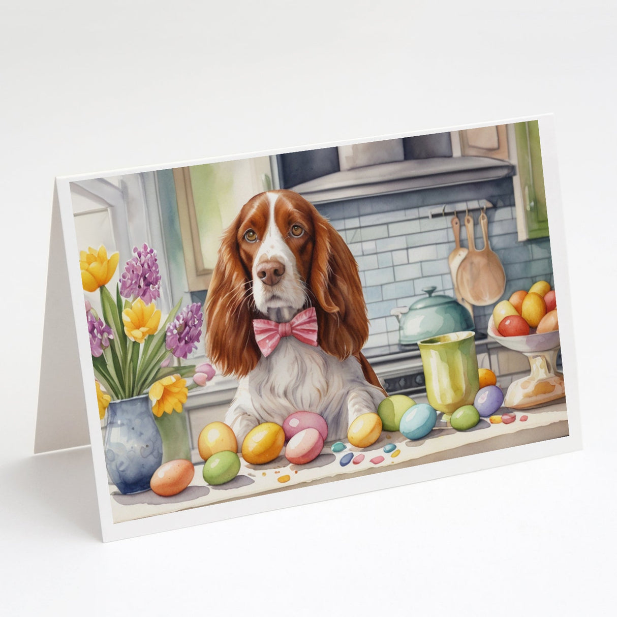 Decorating Easter Welsh Springer Spaniel Greeting Cards Pack of 8