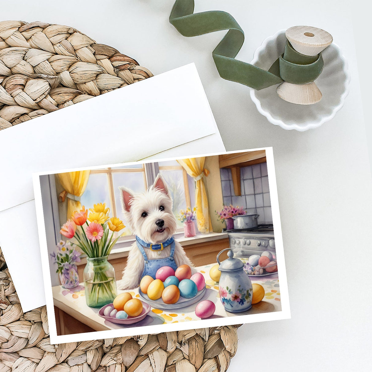 Decorating Easter Westie Greeting Cards Pack of 8