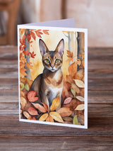 Abyssinian Cat in Fall Leaves Greeting Cards Pack of 8