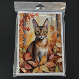 Abyssinian Cat in Fall Leaves Greeting Cards Pack of 8