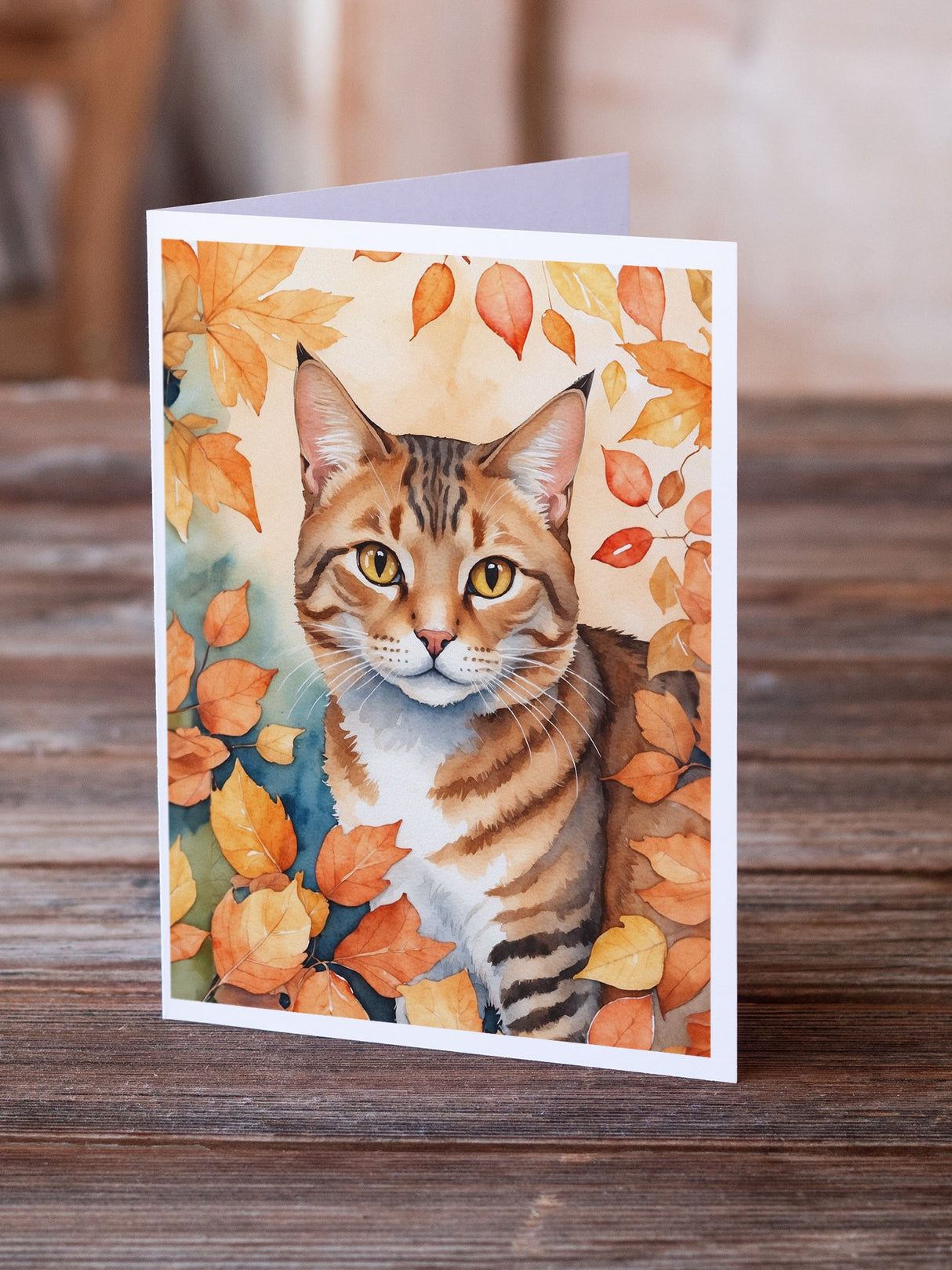 Aegean Cat in Fall Leaves Greeting Cards Pack of 8