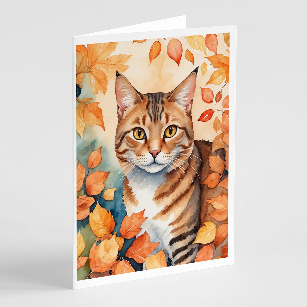 Aegean Cat in Fall Leaves Greeting Cards Pack of 8