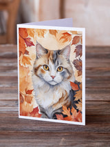 American Curl Cat in Fall Leaves Greeting Cards Pack of 8