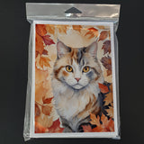 American Curl Cat in Fall Leaves Greeting Cards Pack of 8