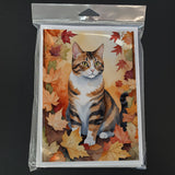 American Polydactyl Cat in Fall Leaves Greeting Cards Pack of 8