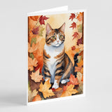 American Polydactyl Cat in Fall Leaves Greeting Cards Pack of 8