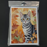 American Shorthair Cat in Fall Leaves Greeting Cards Pack of 8