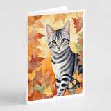 American Shorthair Cat in Fall Leaves Greeting Cards Pack of 8