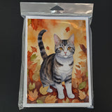 American Wirehair Cat in Fall Leaves Greeting Cards Pack of 8