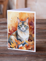 Aphrodite Giant Cat in Fall Leaves Greeting Cards Pack of 8