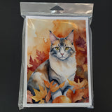 Aphrodite Giant Cat in Fall Leaves Greeting Cards Pack of 8