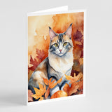 Aphrodite Giant Cat in Fall Leaves Greeting Cards Pack of 8