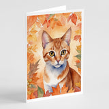 Arabian Mau Cat in Fall Leaves Greeting Cards Pack of 8