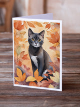 Asian Cat in Fall Leaves Greeting Cards Pack of 8