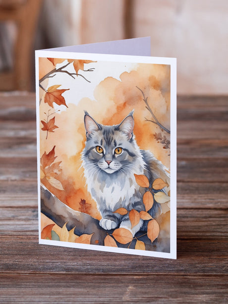 Australian Mist Cat in Fall Leaves Greeting Cards Pack of 8