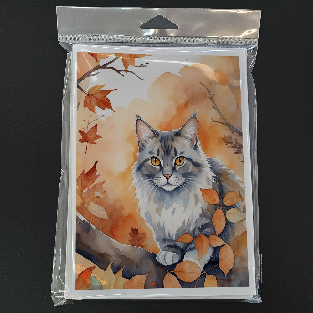 Australian Mist Cat in Fall Leaves Greeting Cards Pack of 8