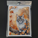 Australian Mist Cat in Fall Leaves Greeting Cards Pack of 8