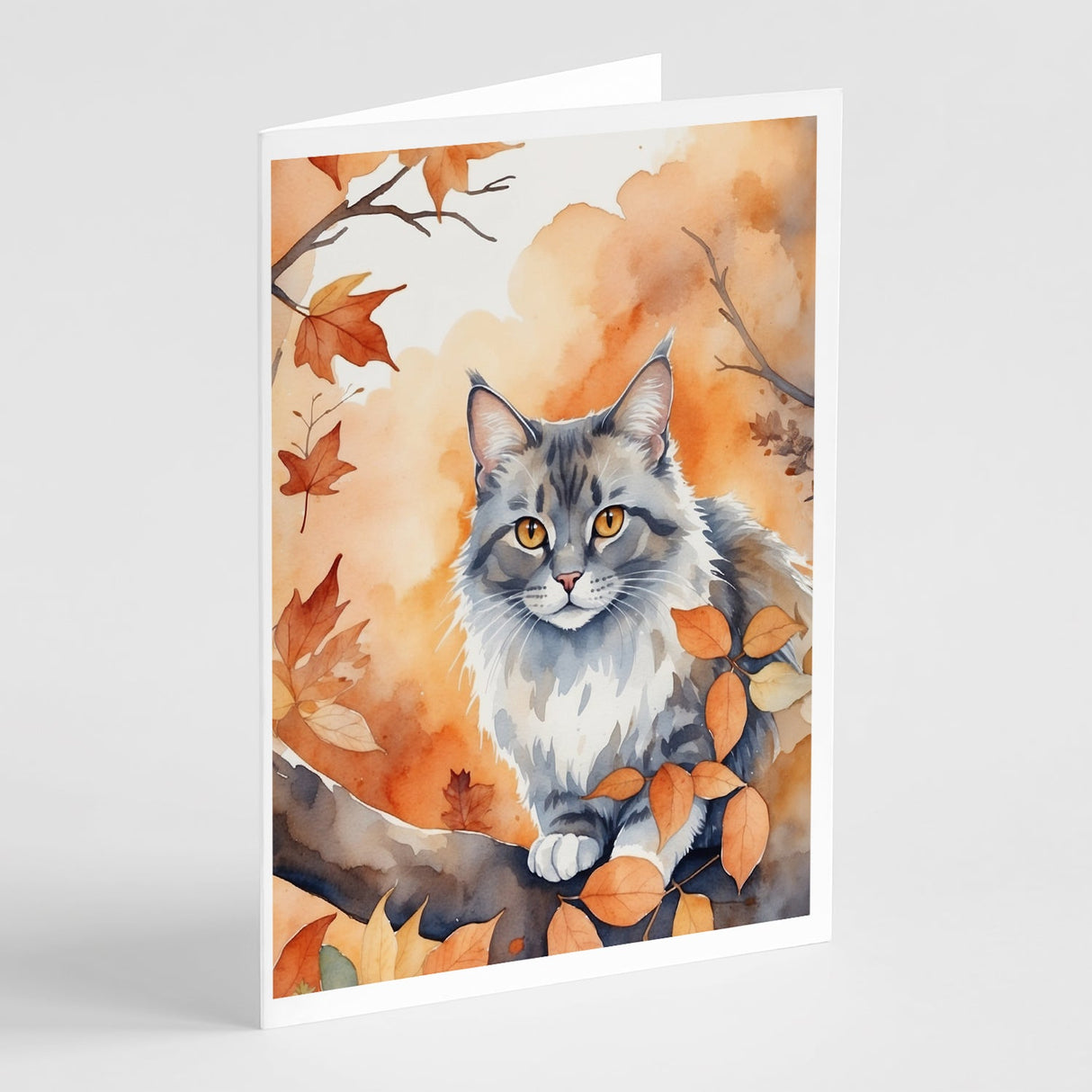 Australian Mist Cat in Fall Leaves Greeting Cards Pack of 8