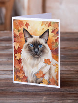 Balinese Cat in Fall Leaves Greeting Cards Pack of 8