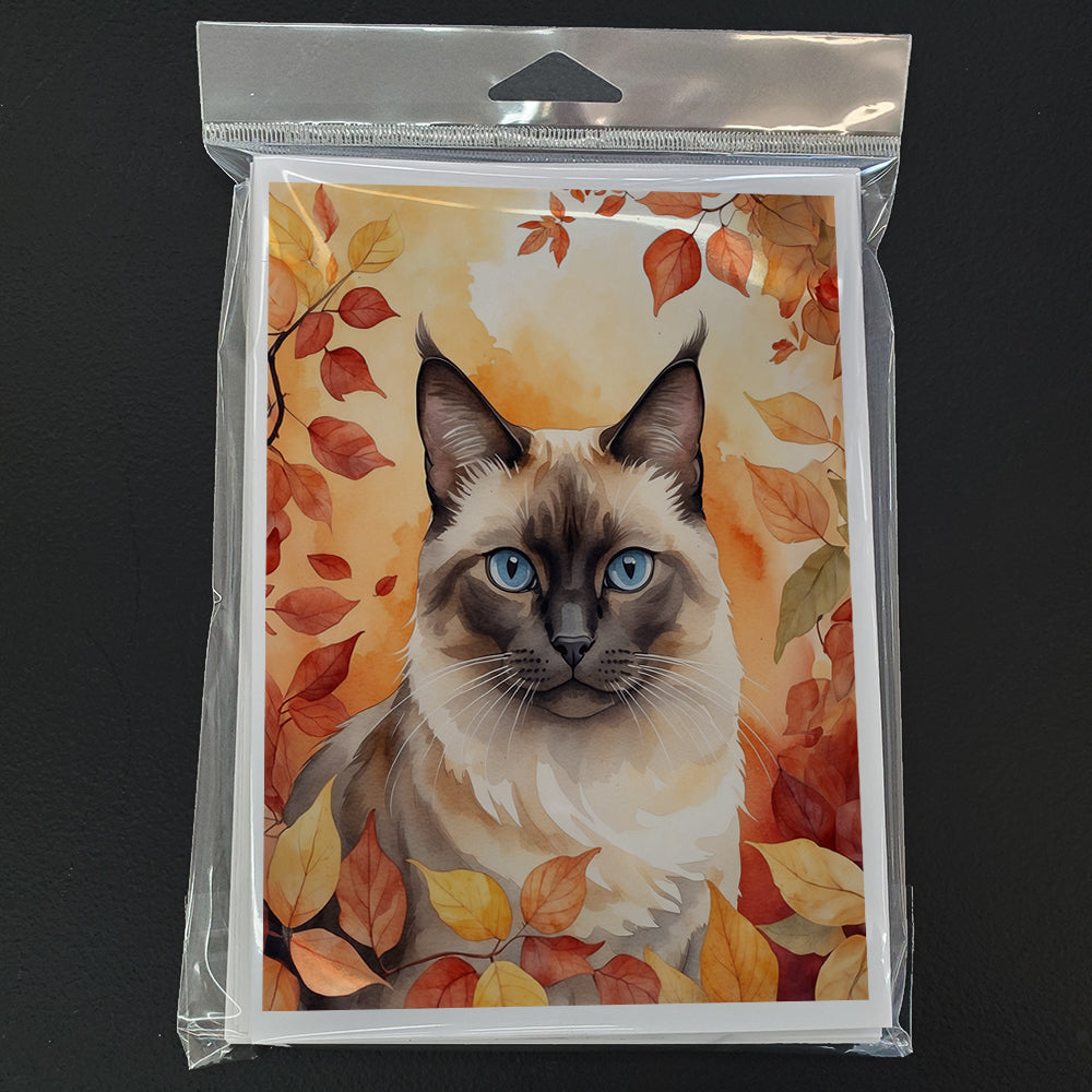 Birman Cat in Fall Leaves Greeting Cards Pack of 8