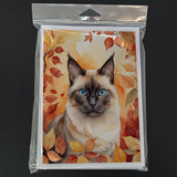 Birman Cat in Fall Leaves Greeting Cards Pack of 8