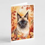 Birman Cat in Fall Leaves Greeting Cards Pack of 8