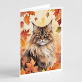 British Longhair Cat in Fall Leaves Greeting Cards Pack of 8