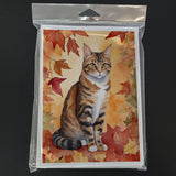 California Spangled Cat in Fall Leaves Greeting Cards Pack of 8