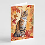 California Spangled Cat in Fall Leaves Greeting Cards Pack of 8