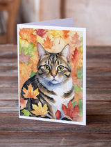 California Spangled Cat in Fall Leaves Greeting Cards Pack of 8