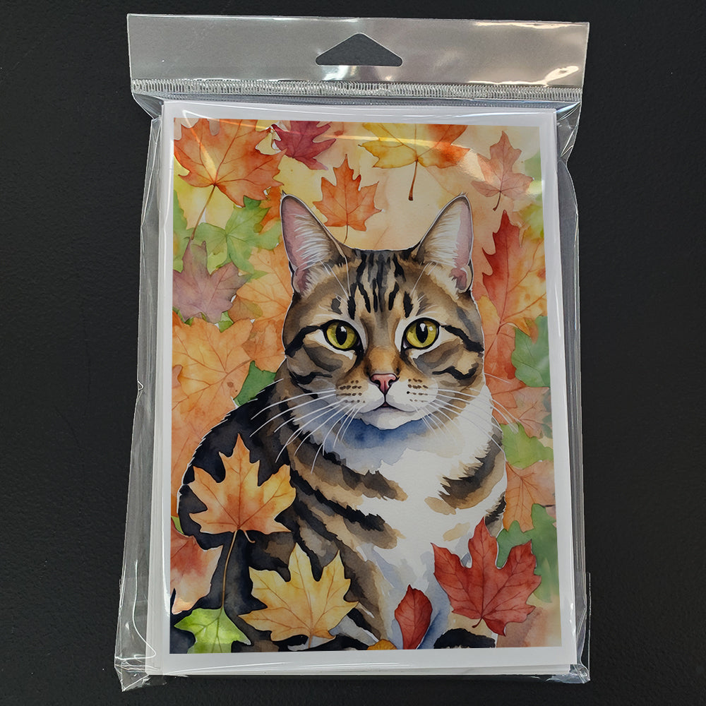 California Spangled Cat in Fall Leaves Greeting Cards Pack of 8