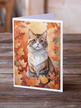 Chantilly Tiffany Cat in Fall Leaves Greeting Cards Pack of 8