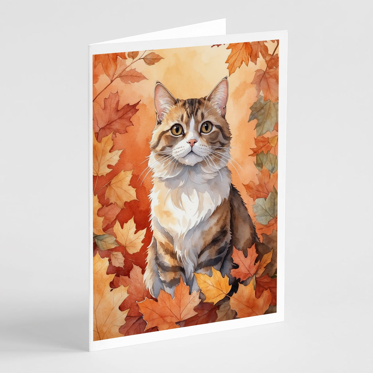 Chantilly Tiffany Cat in Fall Leaves Greeting Cards Pack of 8