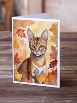 Chausie Cat in Fall Leaves Greeting Cards Pack of 8