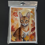 Chausie Cat in Fall Leaves Greeting Cards Pack of 8