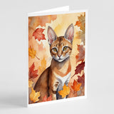 Chausie Cat in Fall Leaves Greeting Cards Pack of 8