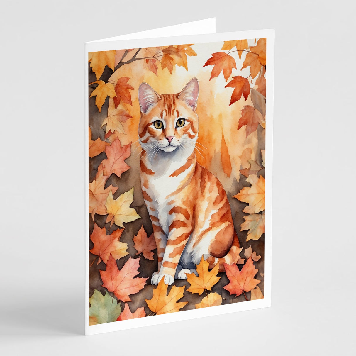 Cheetoh Cat in Fall Leaves Greeting Cards Pack of 8