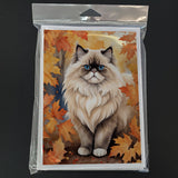 Colorpoint Longhair Cat in Fall Leaves Greeting Cards Pack of 8